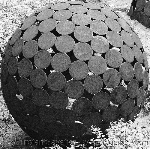 metal sculpture - sphere of disks, abstract sculpture, disks, ironwork, metal sculpture, metalwork, modern art, sphere, spherical