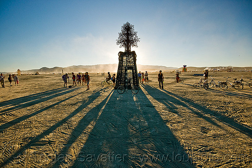 metal tree - long shadows, art installation, backlight, future's past