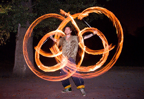 miah spinning fire staffs (san francisco), double staff, fire dancer, fire dancing, fire performer, fire spinning, fire staffs, fire staves, miah, night, spinning fire