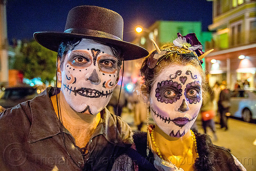 michael paim and louise with sugar skull makeup - dia de los muertos, day of the dead, dia de los muertos, face painting, facepaint, halloween, man, night, sugar skull makeup, woman