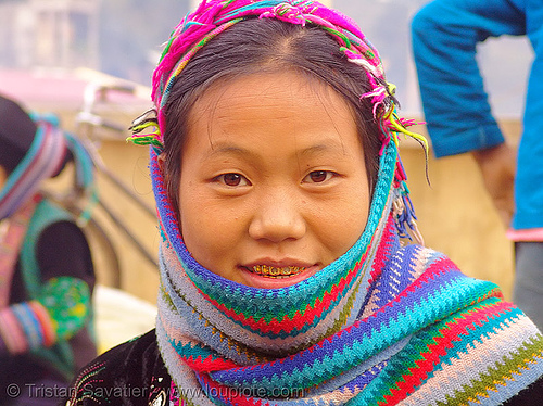 mien yao/dao tribe girl - vietnam, asian woman, colorful, dao, dzao tribe, gold teeth, headdress, hill tribes, indigenous, mien yao tribe, mèo vạc, vietnam