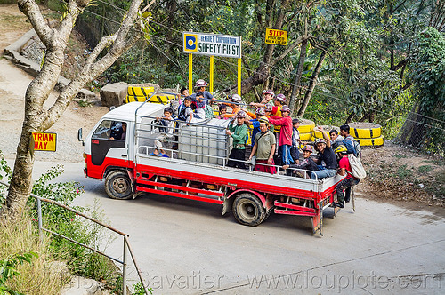 mine workers in truck - balatoc mines (philippines), balatoc mines, gold mine, men, mine worker, miner, road, safety helmet, truck, workers