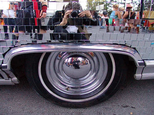 mirror mosaic - self-portrait - burning man decompression, car, man, mirrors, mosaic, self portrait, selfie