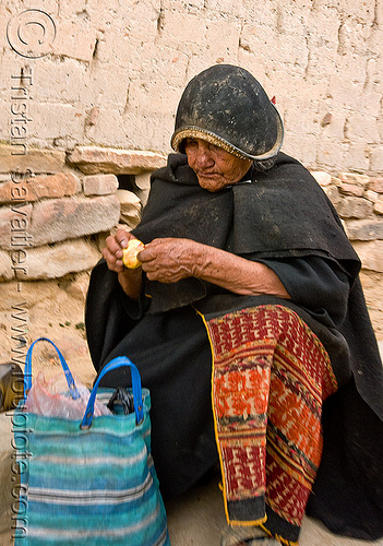 montero cap - leather hat (bolivia), bolivia, hat, indigenous, old woman, quechua, tarabuco