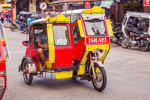 motorized tricycle (philippines), bontoc, colorful, man, motorcycle, motorized tricycle, passenger, sidecar, sitting, tricycle philippines