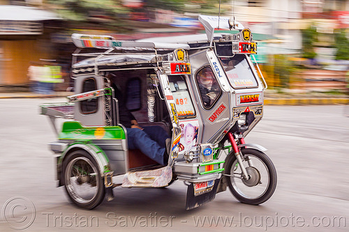 motorized tricycle (philippines), bontoc, colorful, man, motorcycle, motorized tricycle, passenger, sidecar, sitting, tricycle philippines