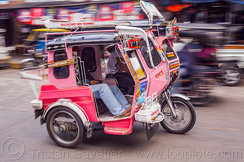 motorized tricycle (philippines), bontoc, colorful, man, motorcycle, motorized tricycle, passenger, philippines, sidecar, sitting