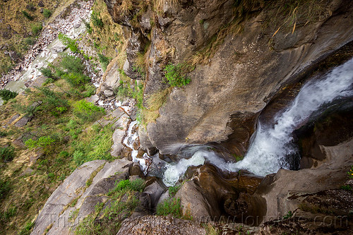 mountain stream flowing down a steep ravine (india), dhauliganga valley, flowing, gully, mountains, ravine, river, rock, stream