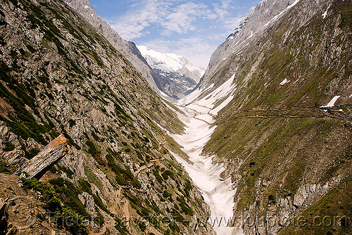 mountain trails in valley - amarnath yatra (pilgrimage) - kashmir, amarnath yatra, glacier, hiking, hindu pilgrimage, india, kashmir, mountain trail, mountains, pilgrims, snow, trekking