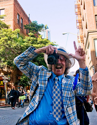 mr privette - blue suit (san francisco), blue costume, blue suit, camera, hat, jacket, man, photographer, tie