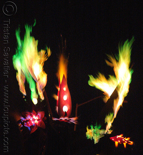 multicolor flames shoot off orion fredericks's thermokraken, fire art, orion fredericks, thermokraken