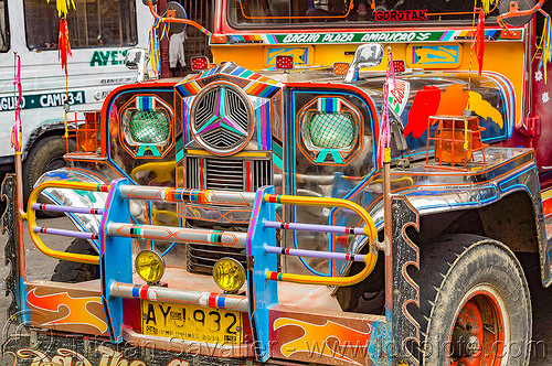 multicolor jeepney - front grill (philippines), baguio, colorful, decorated, front grill, jeepneys, painted, truck