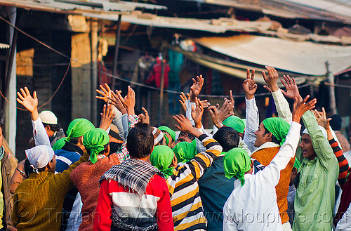 muslim crowd waving hands - eid-milad-un-nabi muslim festival (india), :head wear, crowd, eid e milad un nabi, eid e milād un nabī, hands up, head covers, islam, mawlid, men, muhammad's birthday, muslim festival, muslim parade, nabi day, prophet's birthday, عید میلاد النبی, ईद मिलाद नबी