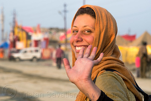 my friend amal at the kumbh mela 2013 (india), amal, hand, hindu pilgrimage, hinduism, kumbh mela, woman