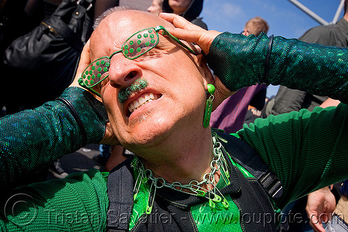 my head hurts, bruce beaudette, eyeglasses, eyewear, glasses, man, polka dots, safety pins, spectacles