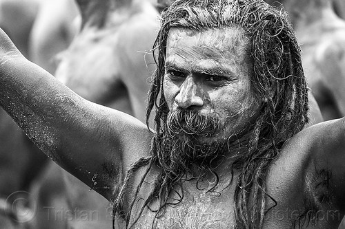 naga baba covered with vibhuti holy ash - kumbh mela (india), beard, dreadlocks, hindu pilgrimage, hinduism, holy ash, kumbh mela, men, naga babas, naga sadhus, night, sacred ash, sadhu, vibhuti