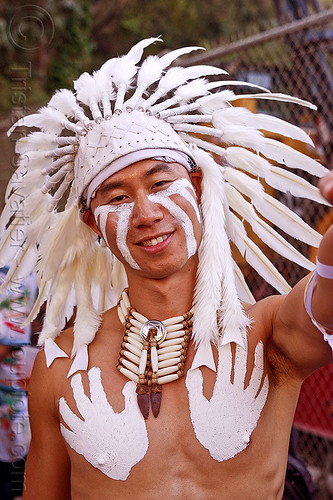 native american white feather headdress, body art, bodypainting, indigenous culture, man, native american feather headdress, painted hands, tribal, white bodypaint, white feathers, white hands, white makeup