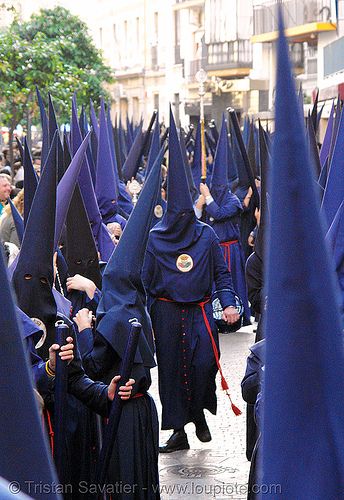 nazarenos of the hermandad del baratillo - semana santa en sevilla, easter, el baratillo, hermandad del baratillo, nazarenos, semana santa, sevilla