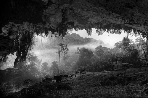 niah caves in the fog - gua niah (borneo), backlight, borneo, cave formations, cave mouth, caving, concretions, fog, gua niah, hazy, jungle, landscape, malaysia, misty, natural cave, niah caves, rain forest, speleothems, spelunking, stalactites