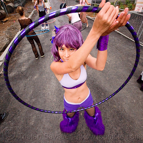 nicole - burning man decompression, cherry hoops, hula hoop, hula hooper, nicole, purple, woman