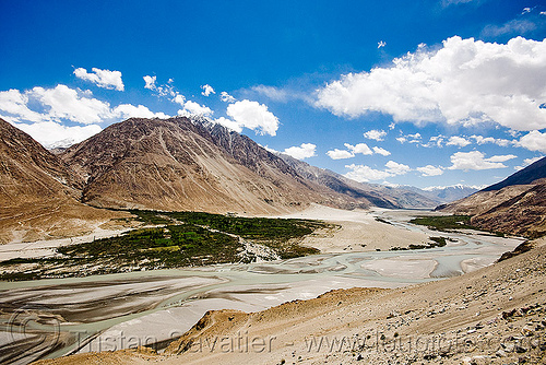 nubra valley and river - ladakh (india), ladakh, landscape, mountain river, mountains, nubra valley, river bed
