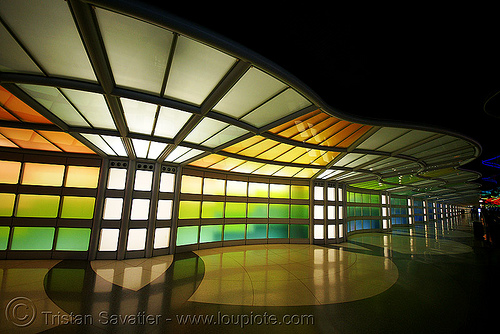 o'hare light tunnel - chicago o'hare international airport, airport lobby, chicago, light tunnel, o'hare, ord