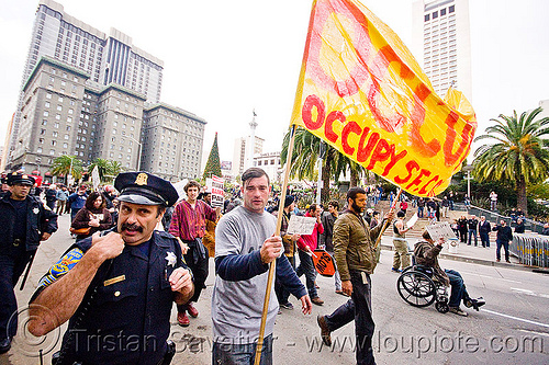 occupy black friday protest (san francisco), black friday, demonstration, demonstrators, law enforcement, occupy, ows, police, protest, protesters, sfpd, sign, union square, wheel chair