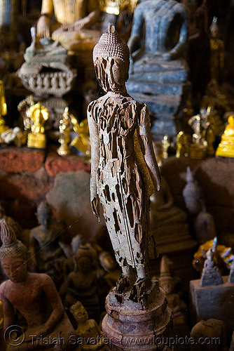 old damaged buddha statues - lower pak ou cave near luang prabang (laos), buddha images, buddha statues, buddhism, caving, damaged, laos, luang prabang, natural cave, old, pak ou caves temples, sculpture, spelunking, statue