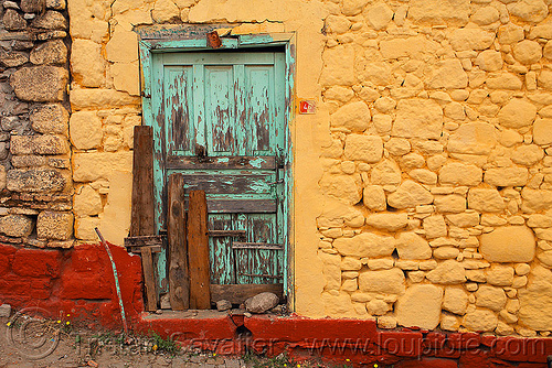 old door in old stone wall, 46, blue door, colorful, house, old, painted, stone wall, wooden door, yellow wall