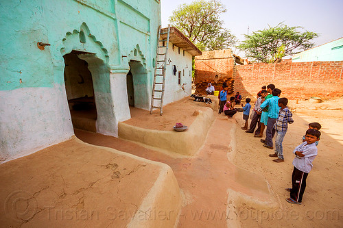 old indian house with earthen floor, adobe floor, children, earthen floor, green house, khoaja phool, kids, ladder, village, खोअजा फूल