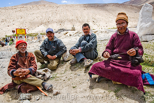old men sitting - shyok valley - nubra valley - ladakh (india), cross-legged, india, khardung, ladakh, men, nubra valley, sitting, spindle, wool
