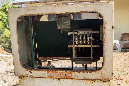 old rusty castrol petrol pump (nepal), 9999, broken, gas pump, gas station, petrol pump, petrol station, rusty