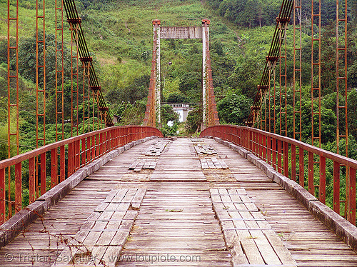 old suspension bridge, disused - vietnam, red, suspension bridge, vietnam