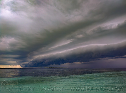ominous cloud over coastal waters in bira, bira beach, clouds, cloudy, horizon, ocean, pantai bira, sea, seascape, stormy