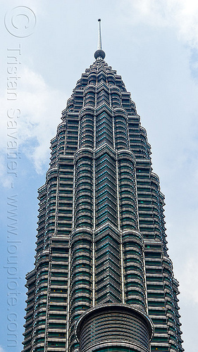 one of the twin petronas tower - kuala lumpur, architecture, buildings, high-rise, kuala lumpur, malaysia, petronas towers, skyscraper, twin towers