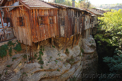 overhanging cliff houses (turkey), canyon, cliff, hanging, houses, wood, wooden