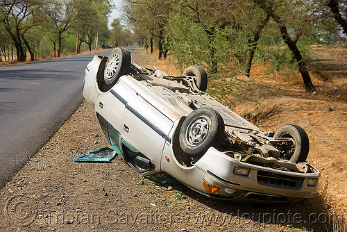 overturned car - traffic accident, car accident, car crash, overturned car, road, rollover, traffic accident, up side down, wreck