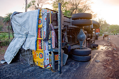overturned truck - truck accident (india), crash, india, lorry, overturned truck, road, rollover, tata motors, traffic accident, truck accident, wreck