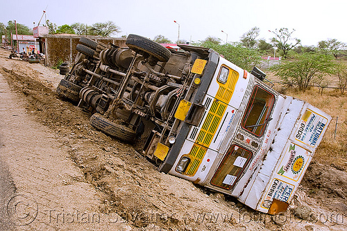 overturned truck (india), crash, ditch, lorry, overturned truck, road, rollover, tata motors, traffic accident, truck accident, underbelly, up-side-down, wreck