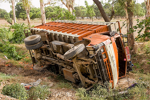 overturned truck (india), crash, ditch, india, lorry, overturned truck, road, rollover, traffic accident, truck accident, underbelly, wreck