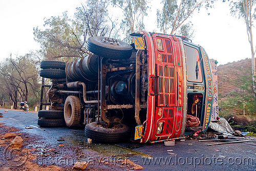 overturned truck - truck accident (india), crash, lorry accident, overturned truck, road, rollover, tata motors, traffic accident, truck accident, wreck