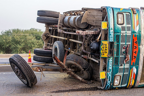 overturned truck underbelly (india), crash, lorry, median, overturned, road, rollover, tata motors, traffic accident, truck accident, underbelly, wreck