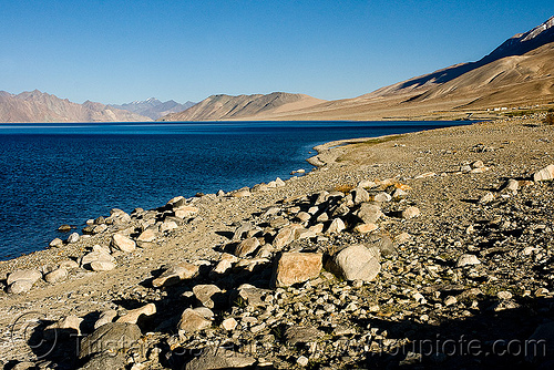 pangong lake - shore - ladakh, ladakh, landscape, pangong lake, pangong tso, rocks, spangmik