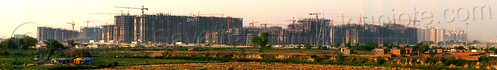 panorama view of the construction of "gaur city 1" - planned urban development (india), building construction, buildings, construction cranes, gaur city, greater noida, india, panorama, planned city, urban development, urban planning
