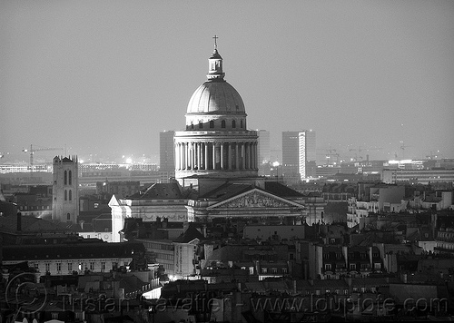 panthéon dome at night (paris), aerial photo, church, city, cityscape, dome, eglise, monument, night, pantheon, panthéon, paris, skyline, tour clovis