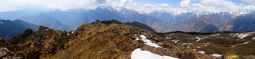 pastures and himalaya mountains panorama near joshimath (india), landscape, mountains, panorama, pastures, snow patches