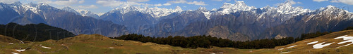 pastures and mountains panorama in the indian himalayas, forest, landscape, mountains, panorama, pastures, snow