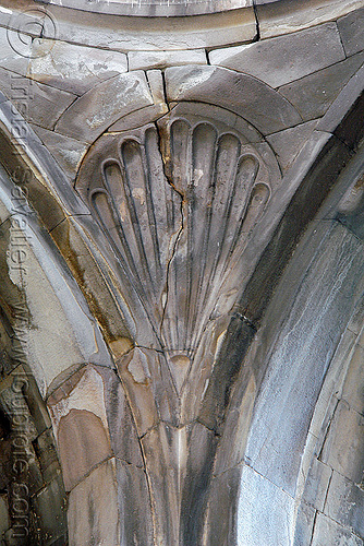 pendentive carved as a sea shell - oshki monastery - georgian churches ruins (turkey country), architecture, byzantine, georgian church ruins, low-relief, orthodox christian, oshki monastery, pendentive, öşk, öşkvank