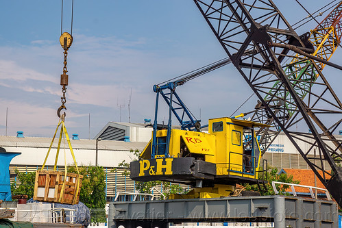 p&h dock crane in surabaya harbor, dock, harbor crane, surabaya