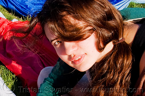 phoebe on the giant american flag - dolores park (san francisco), american flag, giant flag, phoebe, photographer, the flag project, us flag, woman